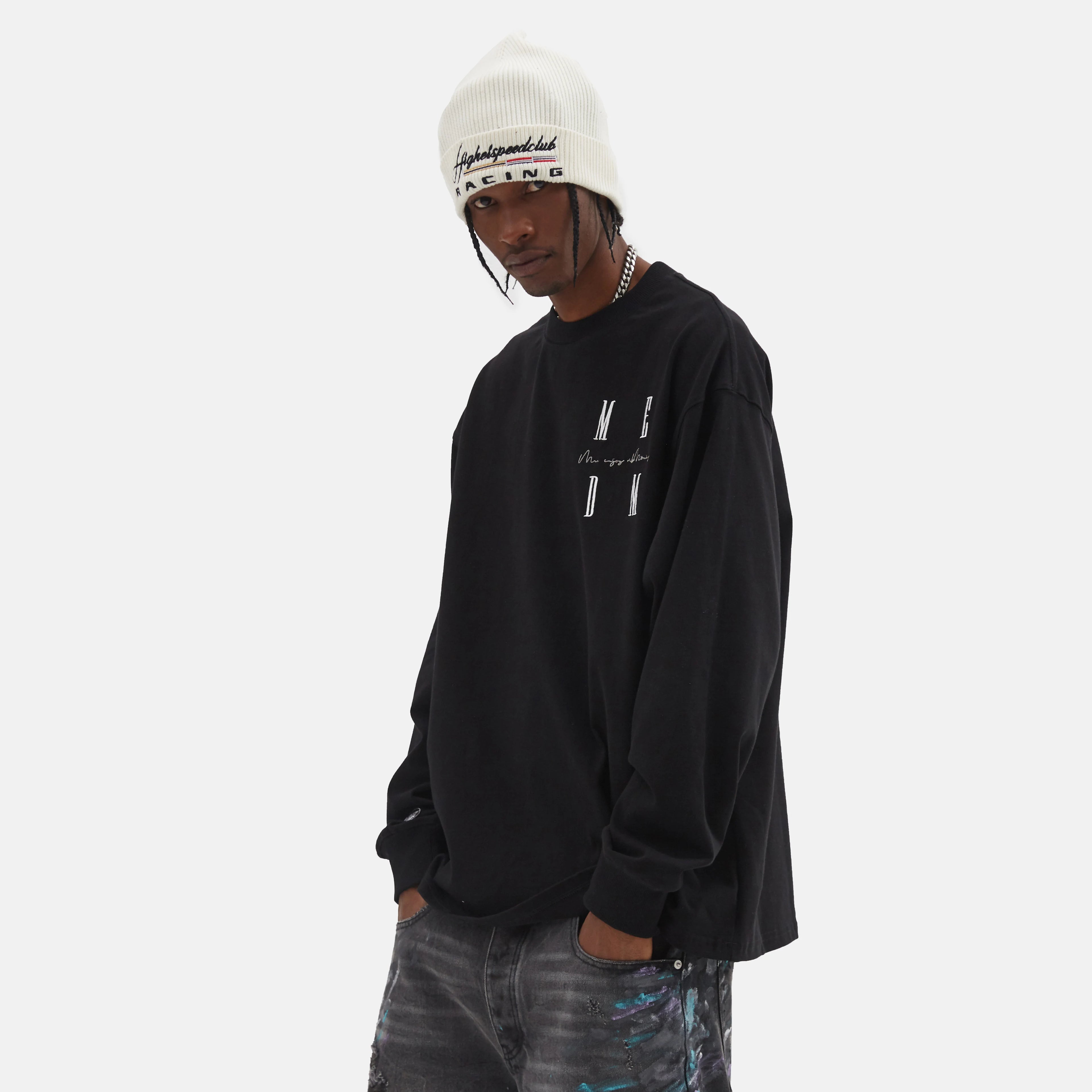 MEDM long sleeve embroidered T-shirt China-Chic brand LOGO top Wang Hedi's same spring and autumn loose T-shirt