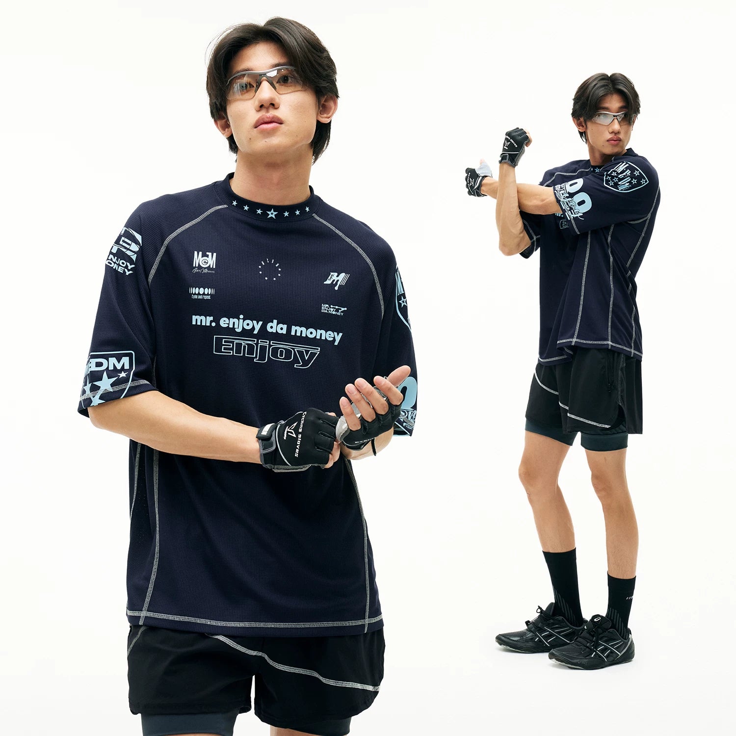 MEDM combination logo print contrasting bright line quick drying sports style casual short sleeved trendy star printed T-shirt summer