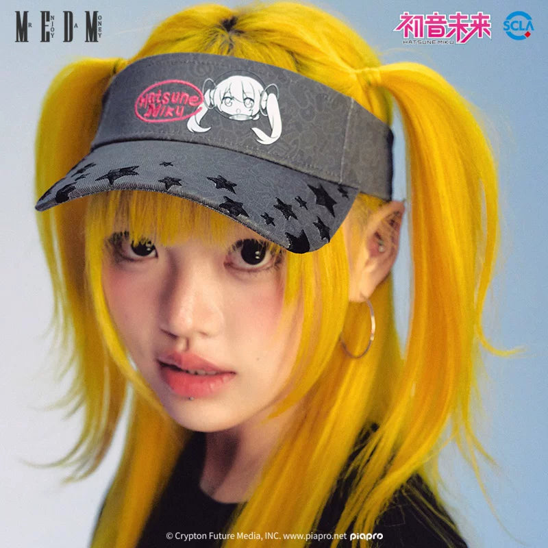 MEDMx Hatsune Miku Tennis Hat Hollow Top Sun Visor Hat Female Sun Protection and UV Protection Summer Sports Duck Tongue Sun Hat