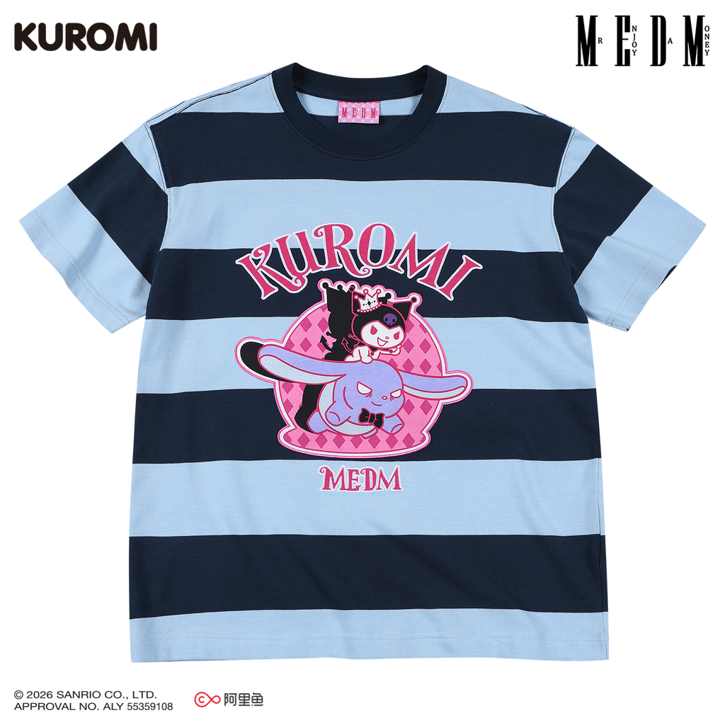 MEDM × Sanrio Family Series Striped Cool Lomi Pattern Printed Casual Short Sleeve Summer Loose Round Neck T-shirt