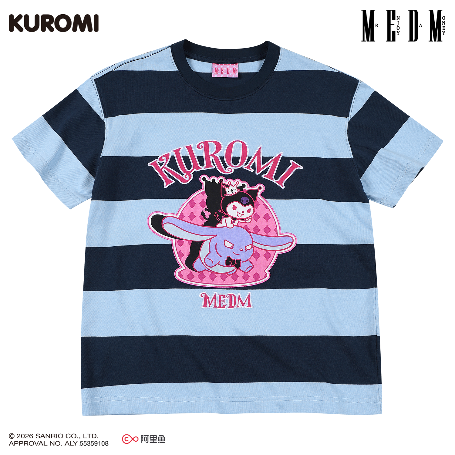 MEDM × Sanrio Family Series Striped Cool Lomi Pattern Printed Casual Short Sleeve Summer Loose Round Neck T-shirt