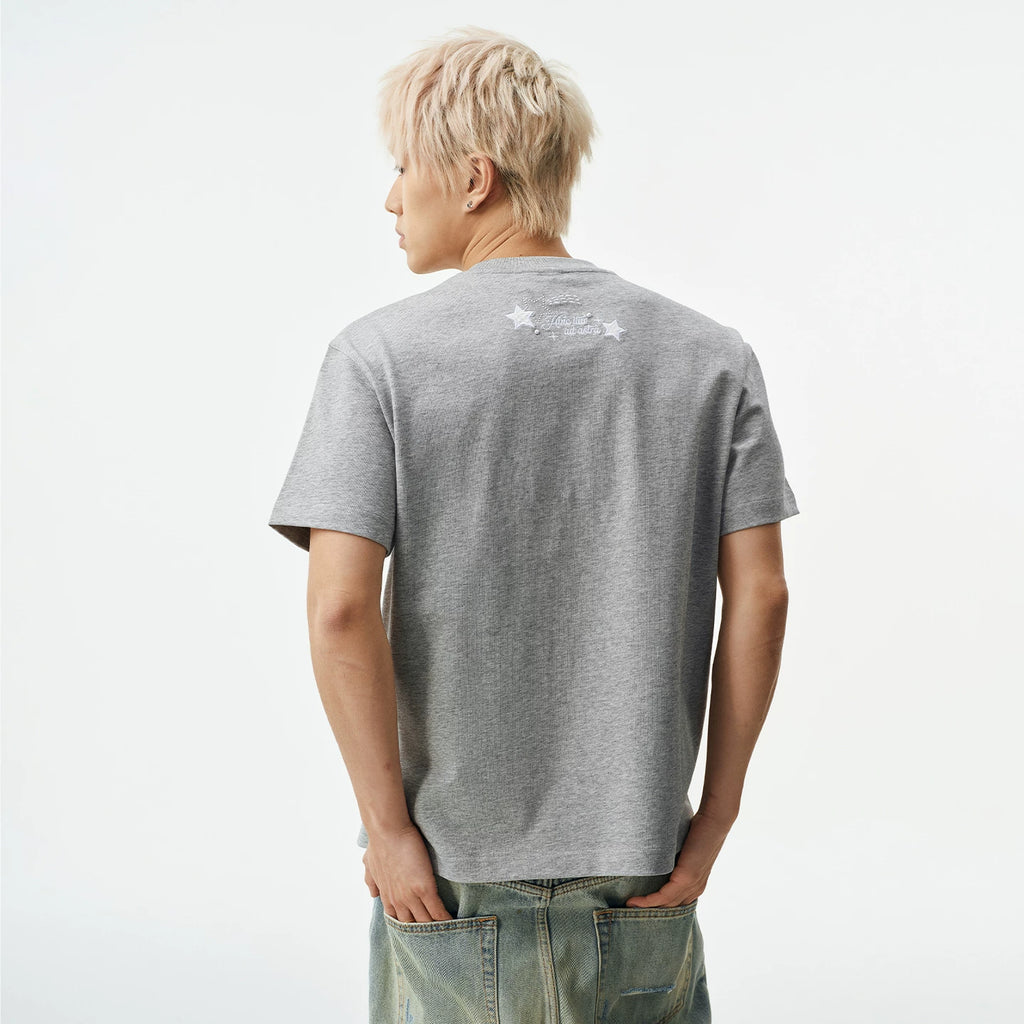 MEDM Little Fragrance Patch Logo Star Pearl Nail Embroidery Casual Short Sleeve Loose Round Neck Couple T-shirt Summer