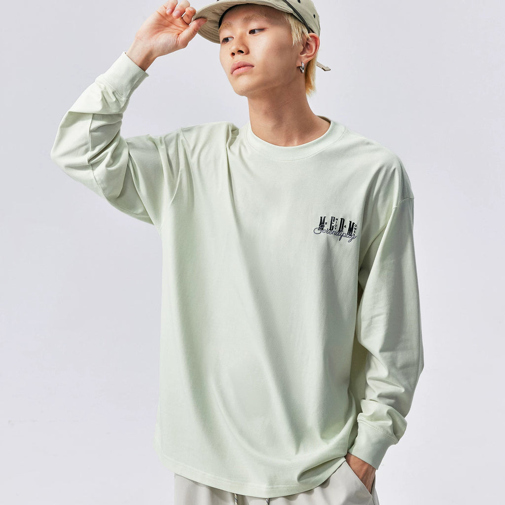 MEDM solid color sterile letter logo round neck casual long sleeved T-shirt basic versatile couple base shirt top autumn