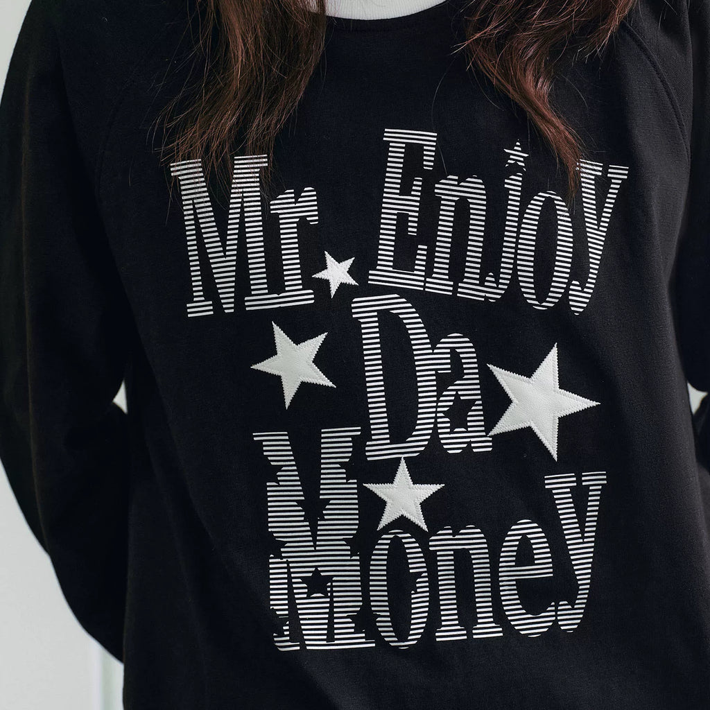 MEDM Star Skin Retro Stripe Casual Round Neck Long Sleeve T-shirt American Street Simple and High End Top Trendy