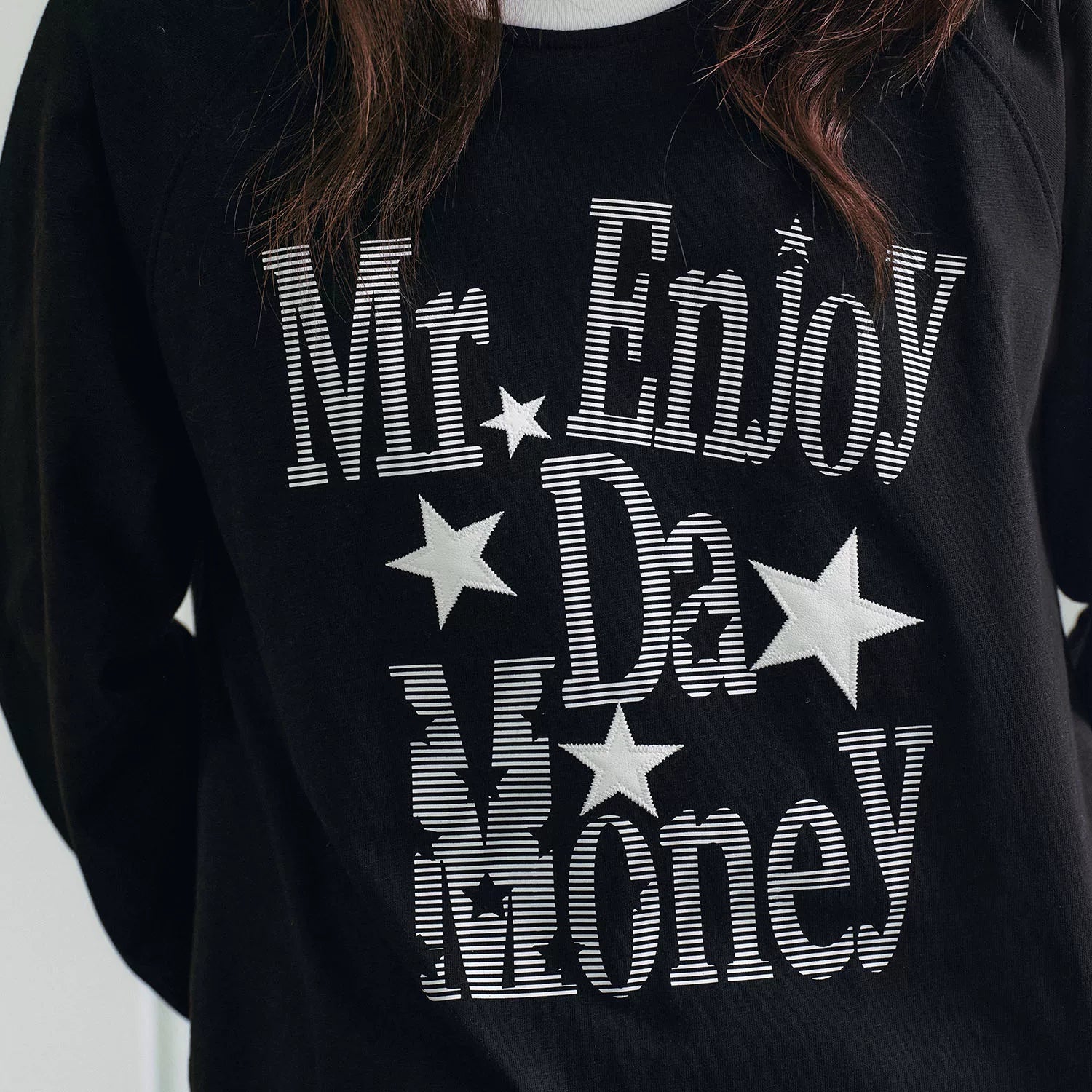 MEDM Star Skin Retro Stripe Casual Round Neck Long Sleeve T-shirt American Street Simple and High End Top Trendy