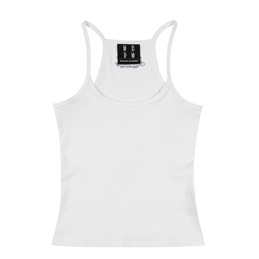 MEDM Classic Floral Alphabet Embroidery Basic Versatile Tank Top Heavy Weight Loose Look Sleeveless Strap for Women