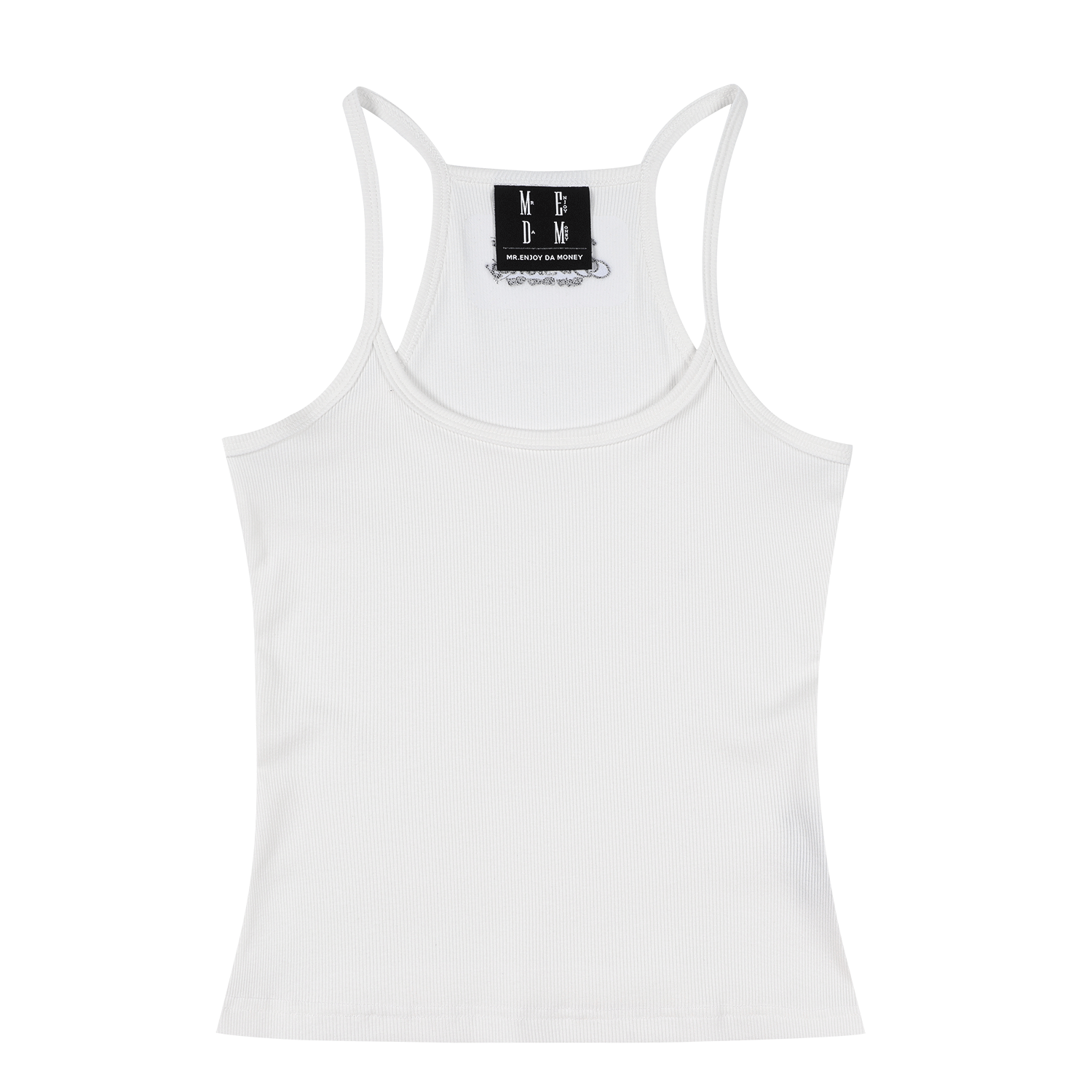 MEDM Classic Floral Alphabet Embroidery Basic Versatile Tank Top Heavy Weight Loose Look Sleeveless Strap for Women