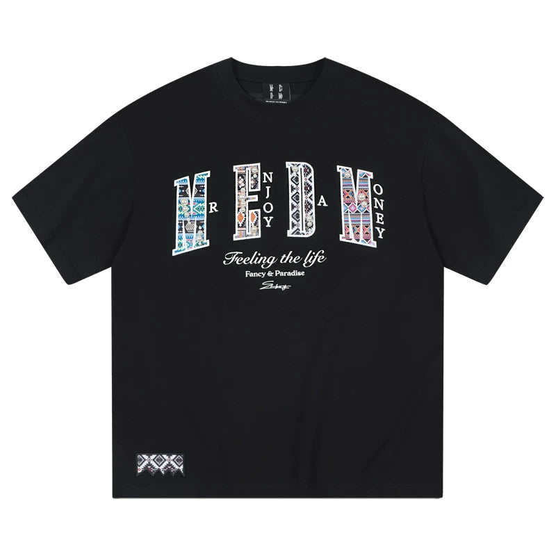 MEDM26SS pearl ethnic style design short sleeved unisex half sleeved tee round neck summer trendy T-shirt top