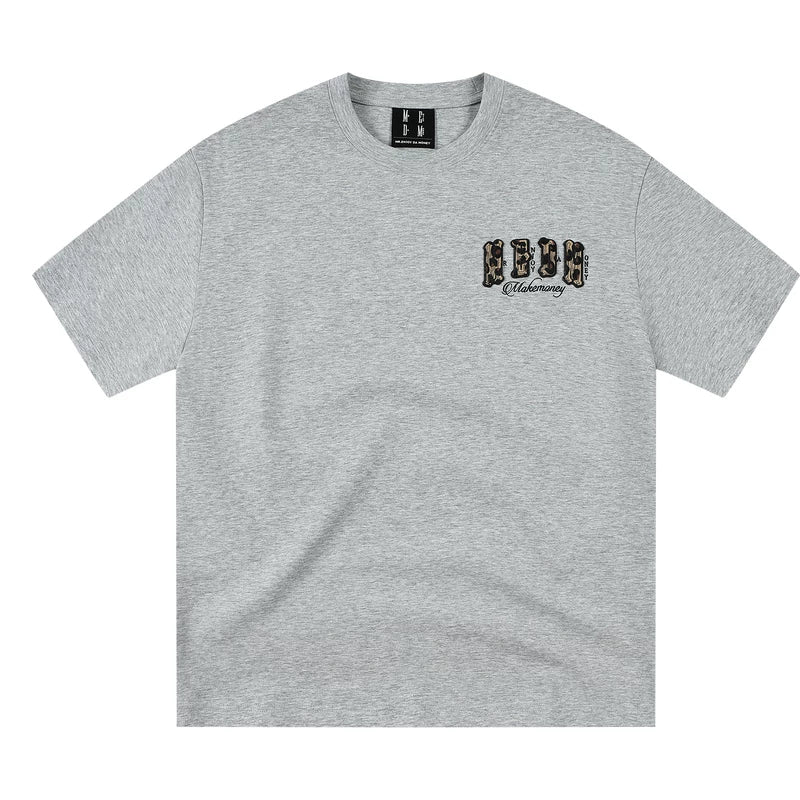 MEDM jelly air cotton double-layer leather small four character casual round neck short sleeved street versatile loose couple T-shirt summer
