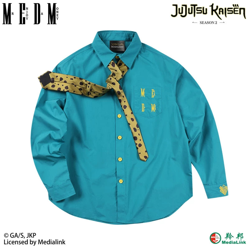 MEDM x Spell Battle Collaboration - Seven Seas Builder Letter Embroidery Casual Collar Shirt Trendy Blue Top