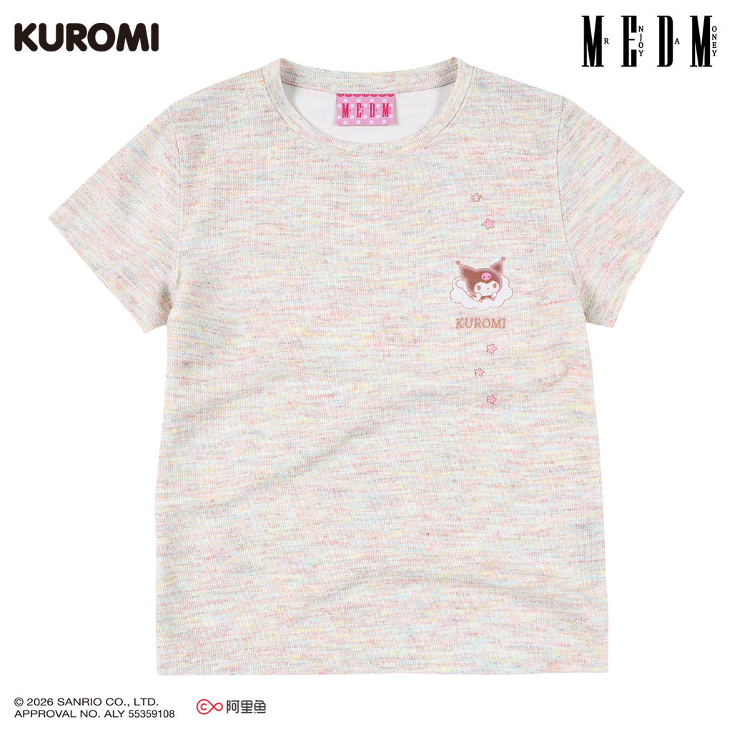 MEDM × Sanrio Family Series Color Yarn Cool Lomi Pattern Embroidery Casual Short Sleeve Cute Sweet Girl T-shirt Female