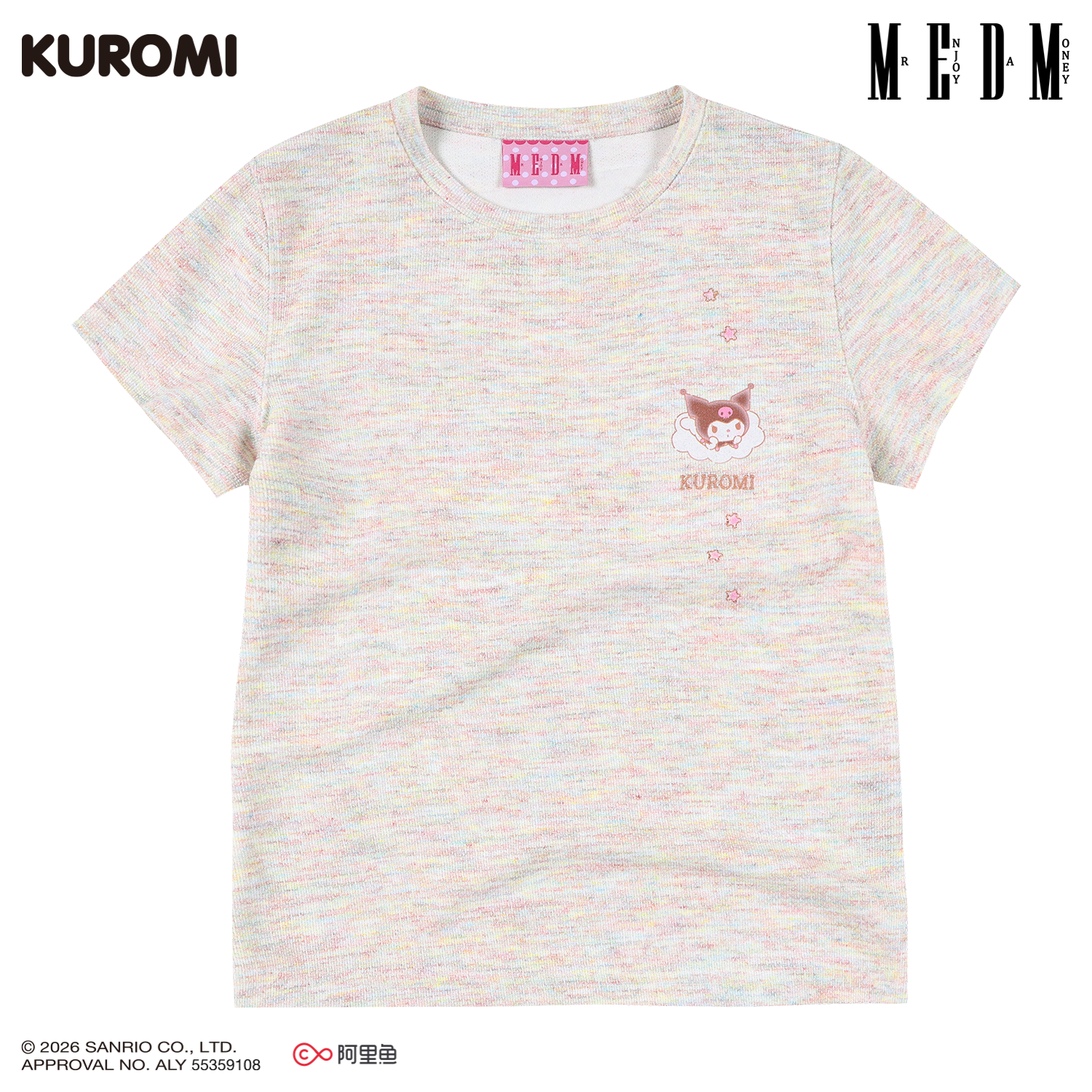 MEDM × Sanrio Family Series Color Yarn Cool Lomi Pattern Embroidery Casual Short Sleeve Cute Sweet Girl T-shirt Female