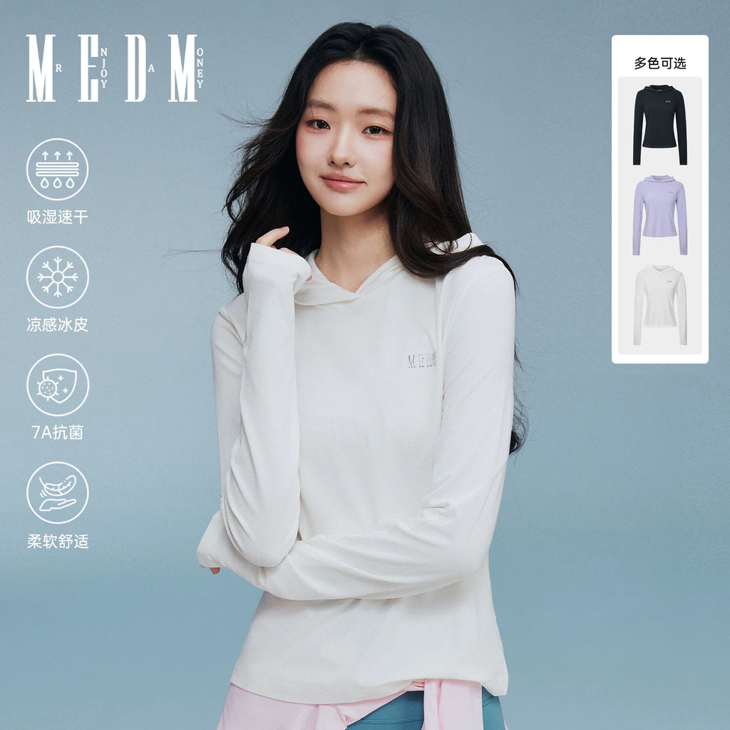 MEDM Cool Quick Drying Thin Casual Sunscreen Hoodie for Summer Commuting Breathable Sweating Slim Fit Long Sleeve T-shirt for Women