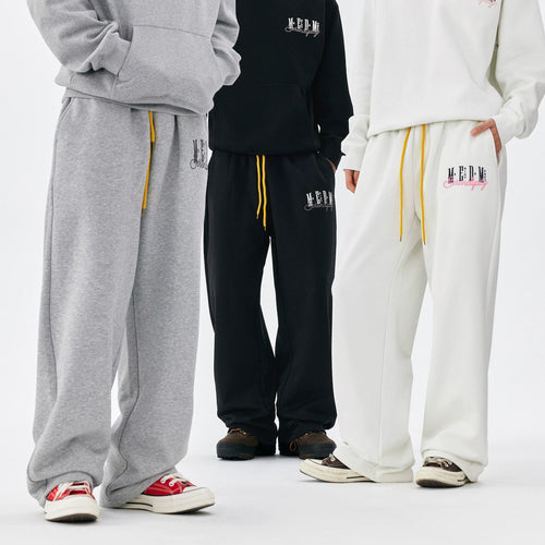 MEDM American basic font loose straight leg sweatpants with spring and autumn velvet drawstring for men and women's casual sports pants