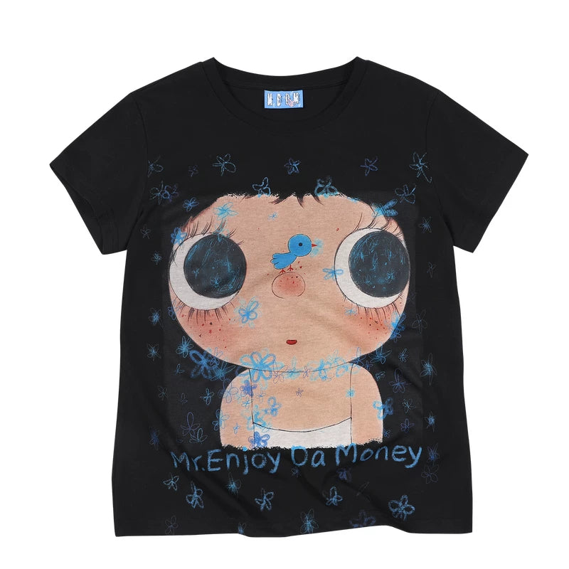 MEDM × YUY Jade Collaboration - Large Pattern Printed Women's Casual Round Neck Short Sleeve Commuter Cute Style Versatile T-shirt