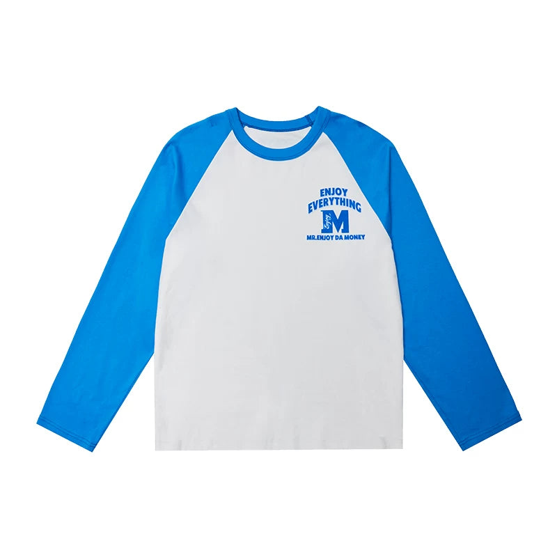 MEDM fashion brand basic color blocking electrostatic flocking long sleeved T-shirt for men's autumn hip-hop raglan sleeve T-shirt base