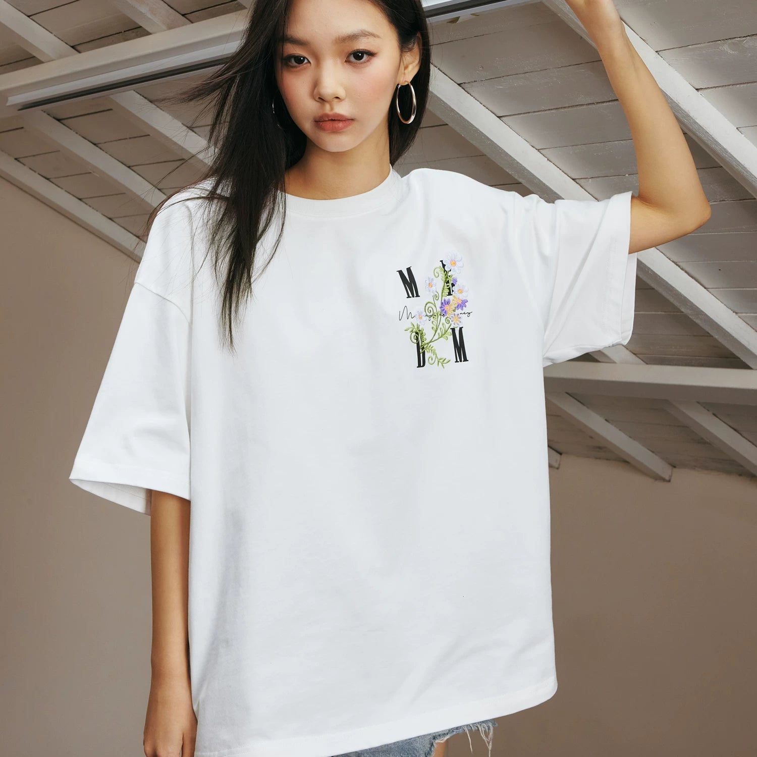 MEDM26SS floral embroidery short sleeved T-shirt for men and women, 2026 summer American retro casual pullover top