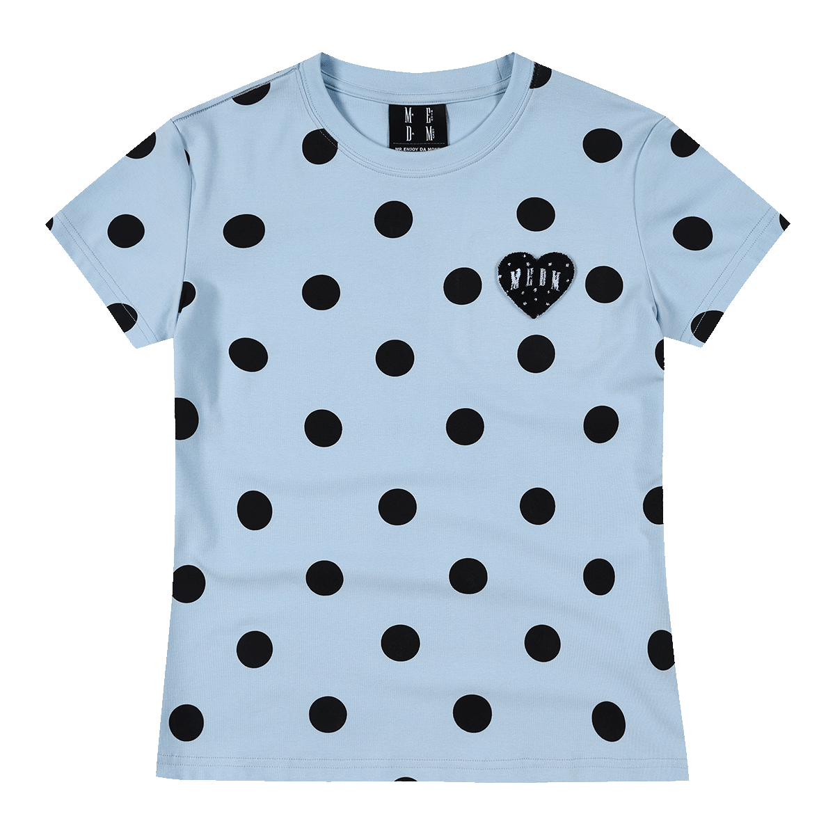 MEDM full print retro polka dot casual round neck short sleeved trendy love toothbrush embroidered logo loose T-shirt for women