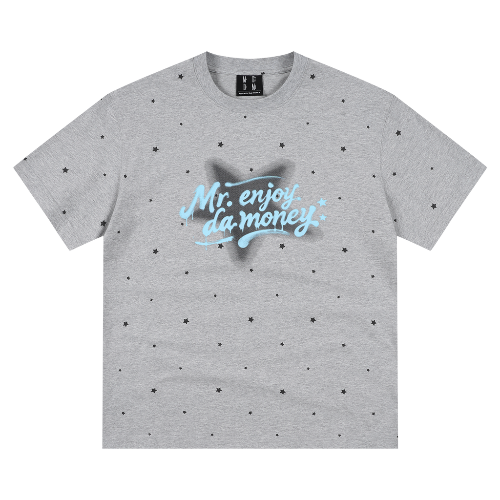 MEDM Full Star Wave Dot Color Hand drawn Word T-shirt Trendy Versatile Sweet Cool Style Casual Round Neck Short Sleeve Men and Women
