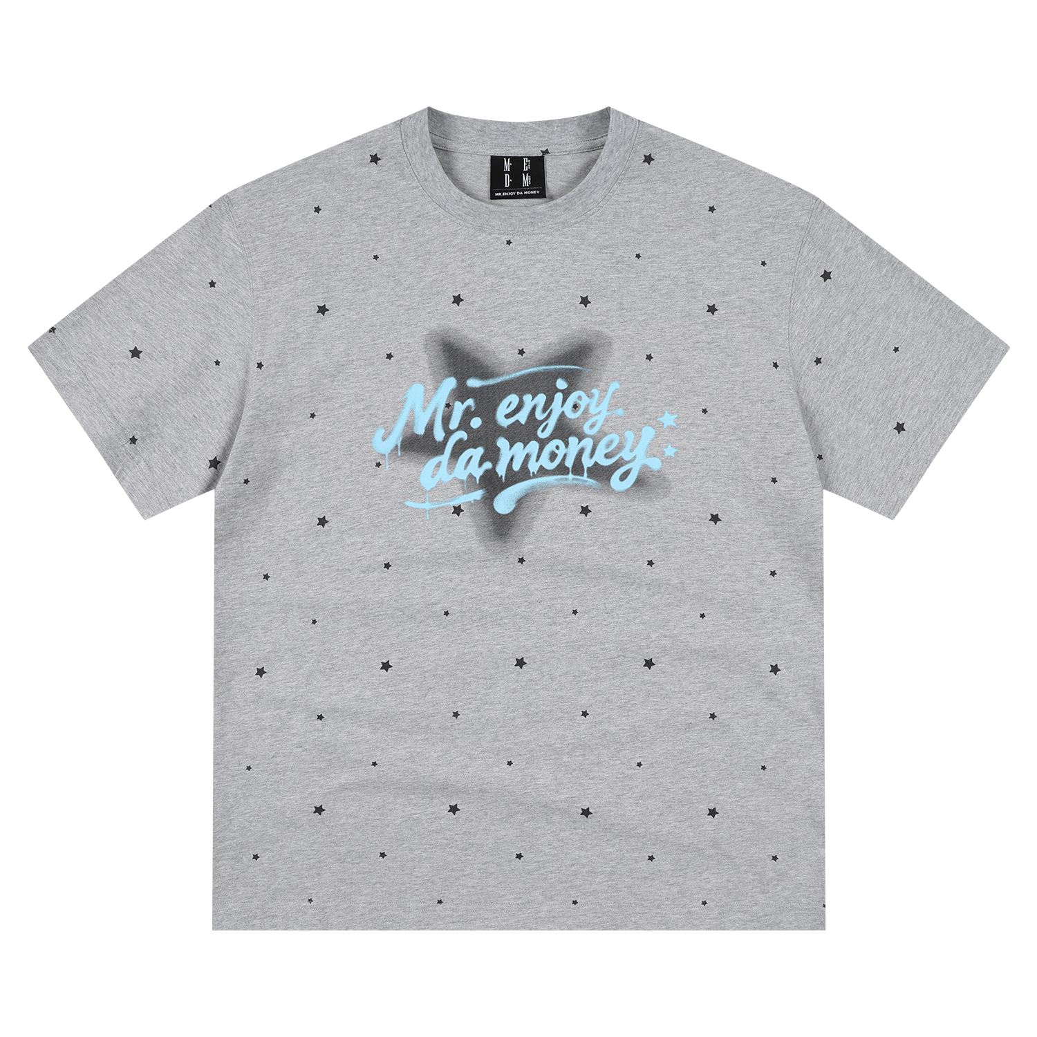 MEDM Full Star Wave Dot Color Hand drawn Word T-shirt Trendy Versatile Sweet Cool Style Casual Round Neck Short Sleeve Men and Women