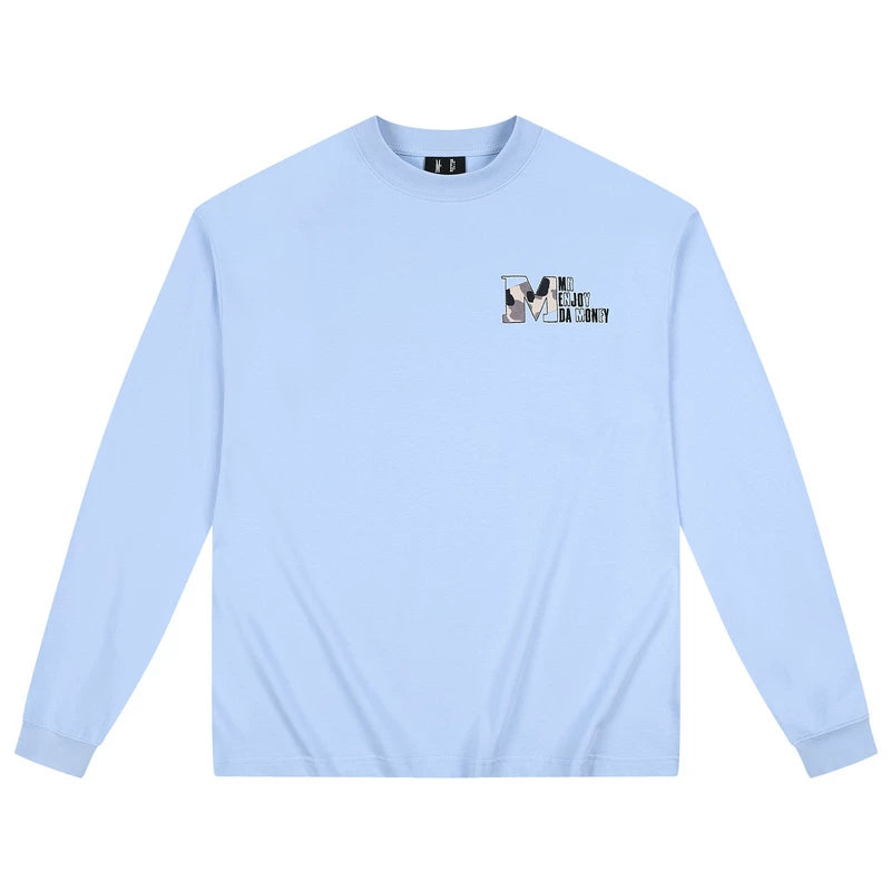 MEDM2025 new product solid color sticker animal pattern suede ant thread casual long sleeved T-shirt round neck base shirt top