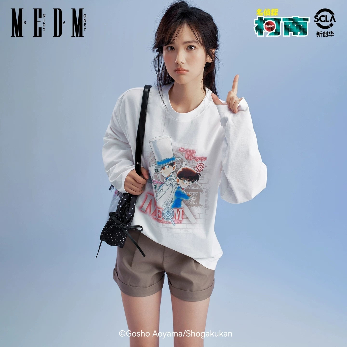 MEDMx名侦探柯南联名 基础动漫人物印花休闲长袖T恤百搭情侣上衣