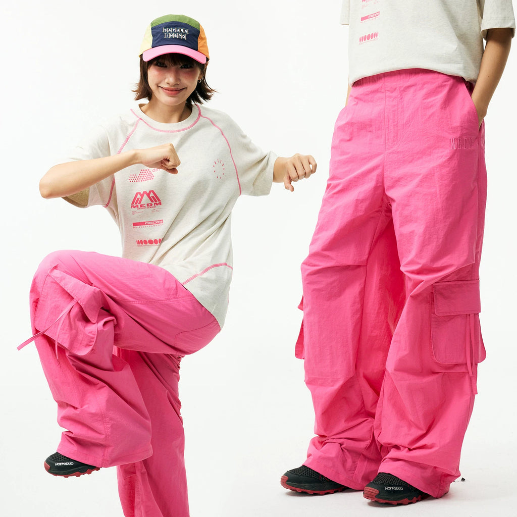 MEDM waterproof sport quick drying loose parachute pants trend multi pocket logo embroidery wide leg casual pants summer