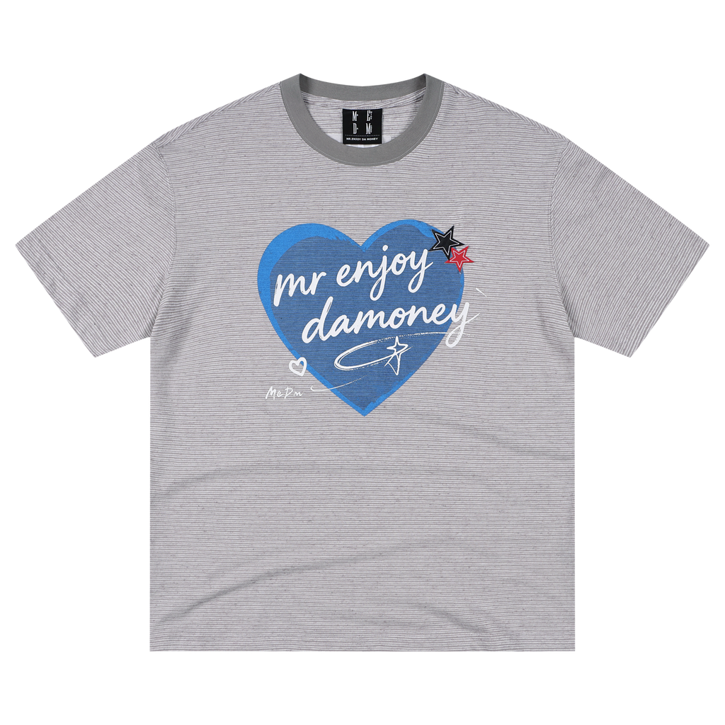 MEDM slim striped heart-shaped graffiti contrasting loose short sleeved trendy letter slim fit sweet cool slightly wide casual T-shirt