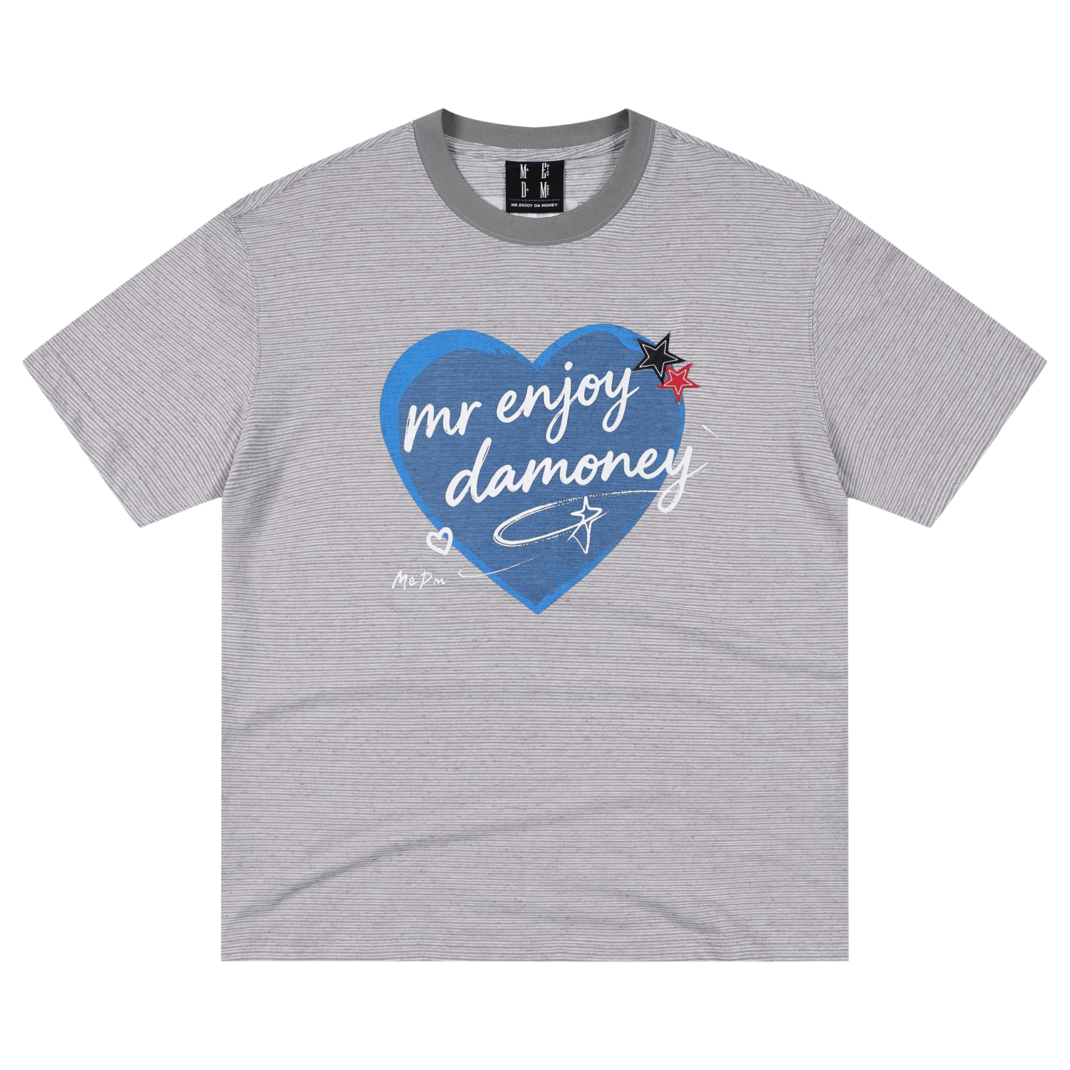 MEDM slim striped heart-shaped graffiti contrasting loose short sleeved trendy letter slim fit sweet cool slightly wide casual T-shirt