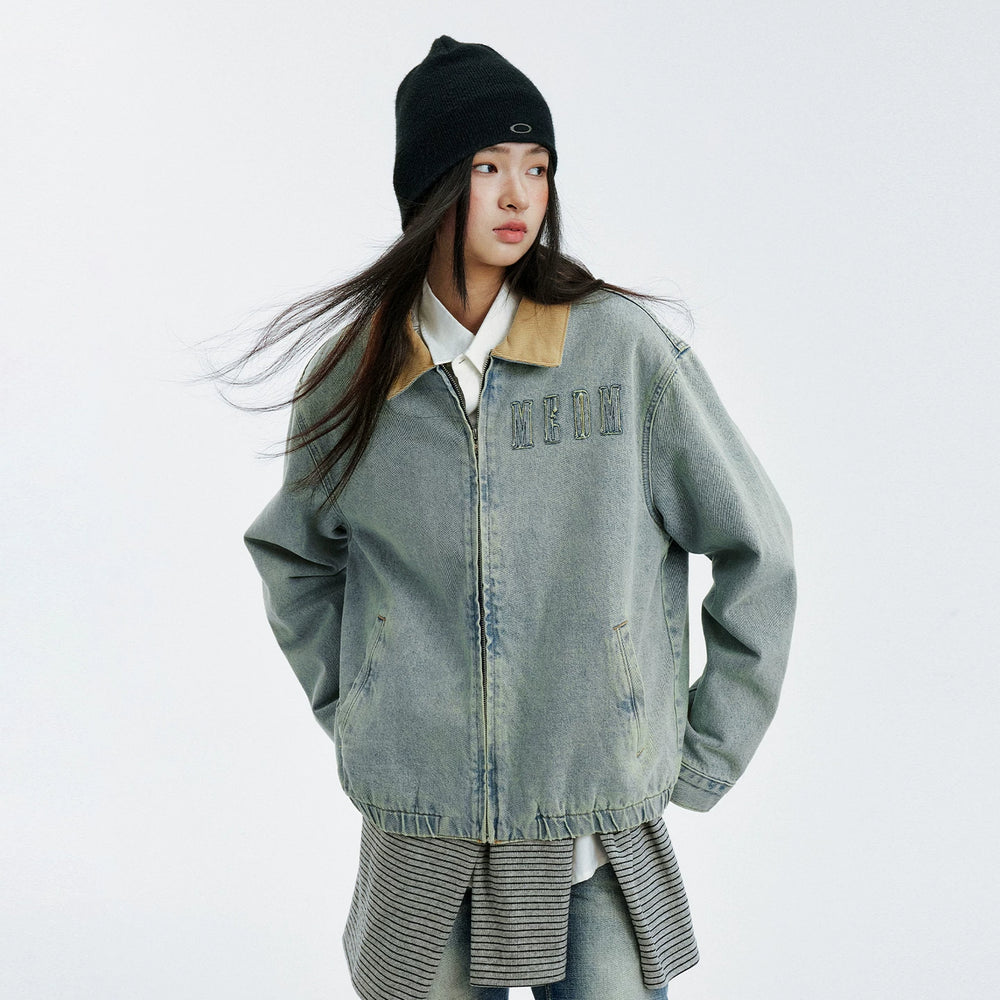 MEDM minimalist denim patchwork corduroy casual jacket for autumn and winter, washed and worn blue men's and women's collar jacket