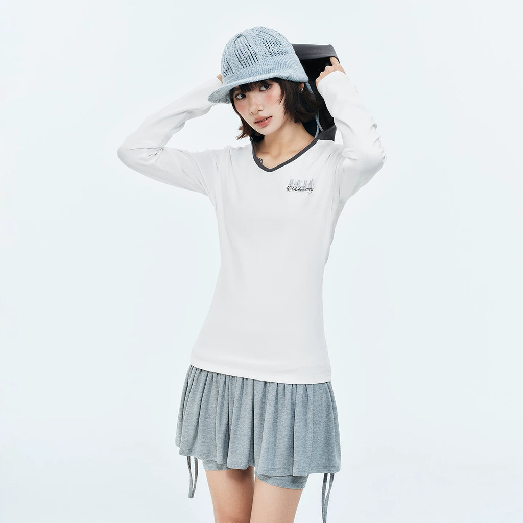 MEDM V-neck slim fit long sleeved casual hooded sweatshirt with rhinestone star logo for slimming, women's top for spring and summer