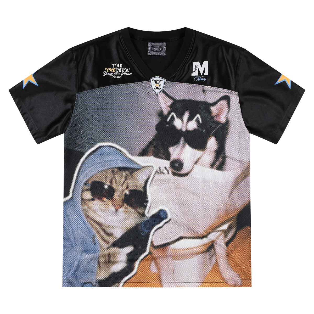 MEDMxYAD collaboration healing cute pet photography print casual short sleeved football suit American retro couple T-shirt summer