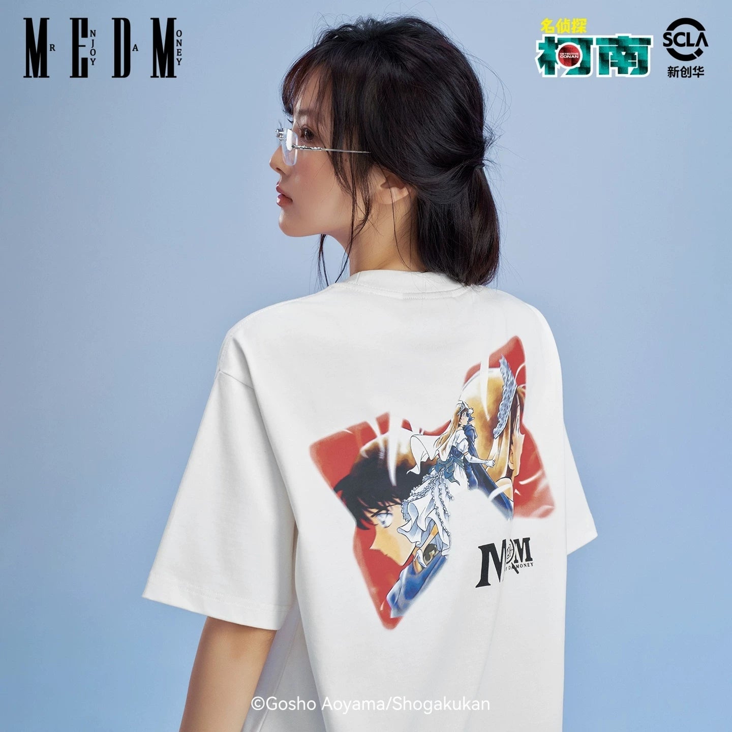 MEDMx Detective Conan collaboration bow embroidery logo casual short sleeved anime printed couple T-shirt summer
