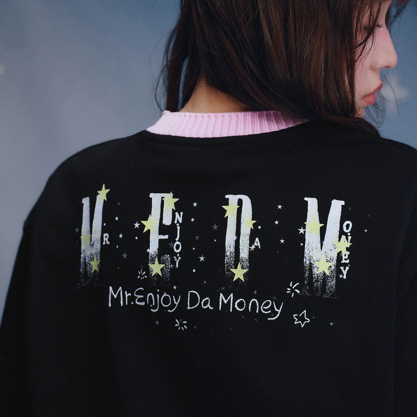 MEDM x Iria mailbox collaboration goodnight starry sky glitter print casual round neck short sleeved cute style T-shirt summer