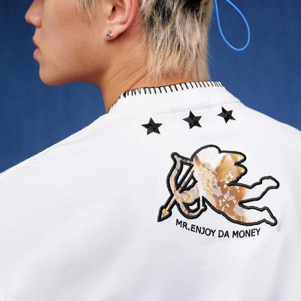 MEDM lace little angel logo embroidered patch casual round neck short sleeved trendy versatile loose couple T-shirt summer