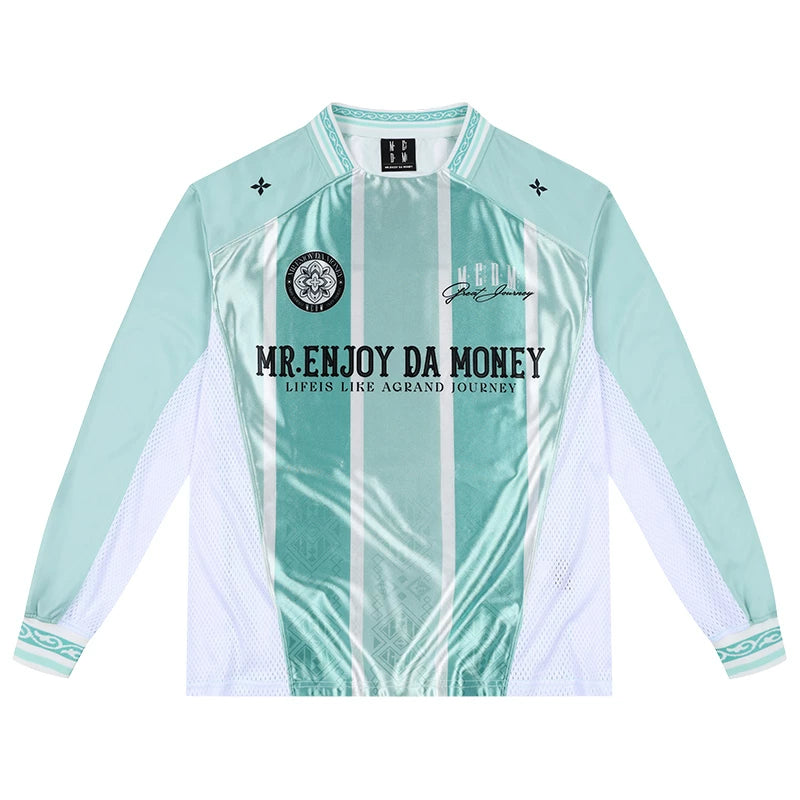 MEDM ethnic style contrasting casual jersey long sleeved T-shirt contrasting splicing breathable loose unisex top autumn