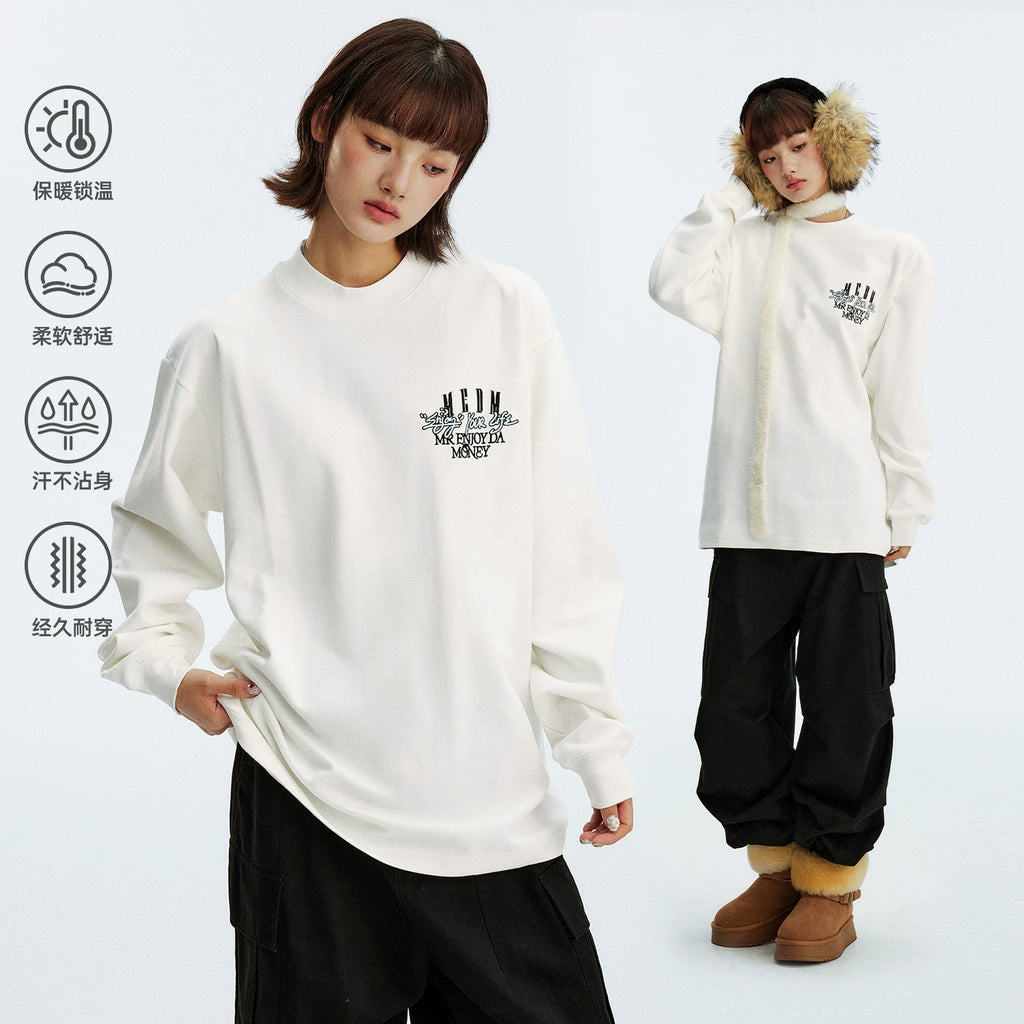 MEDM velvet warm basic casual round neck long sleeved T-shirt for autumn and winter inner wear, slimming and comfortable loose couple base shirt