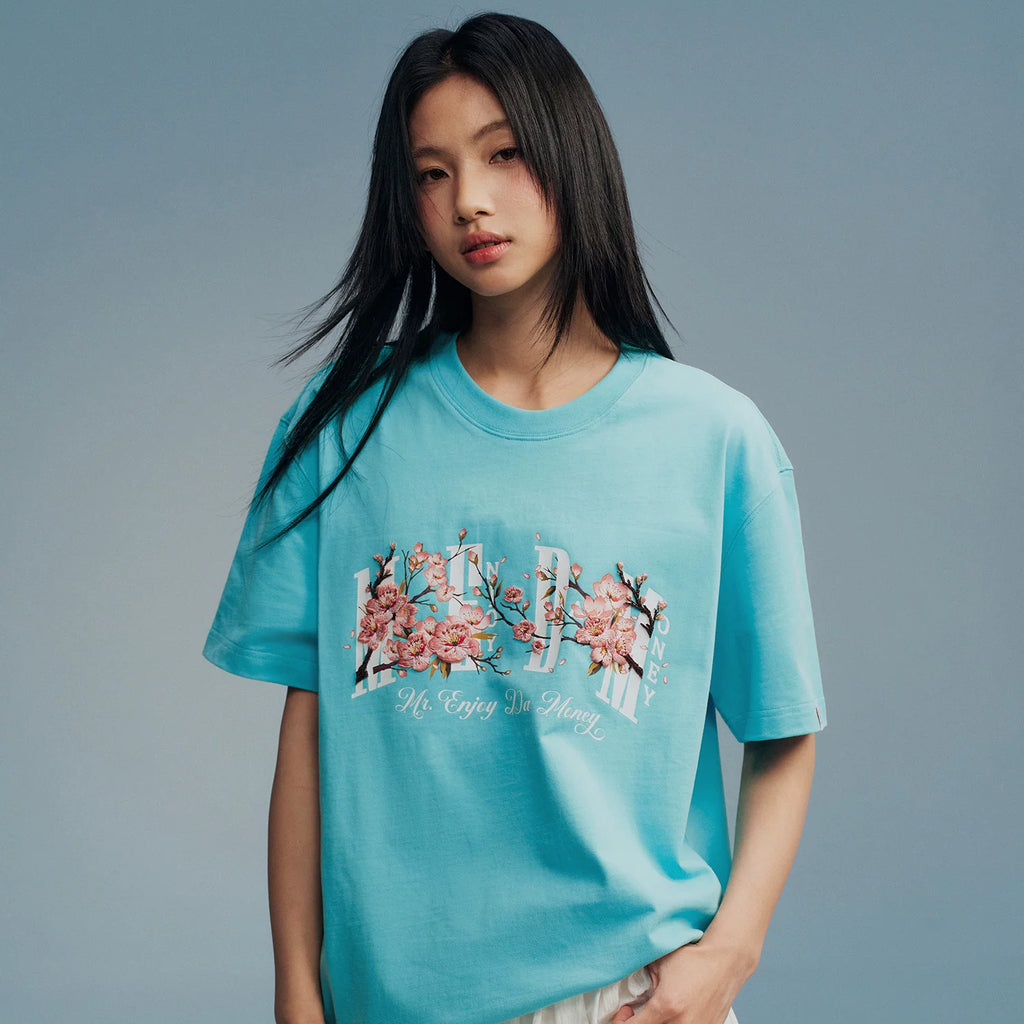 MEDM Four Character Cherry Blossom Embroidered Letter Printed Casual Round Neck T-shirt 26 Summer New Street Versatile Loose Short Sleeve
