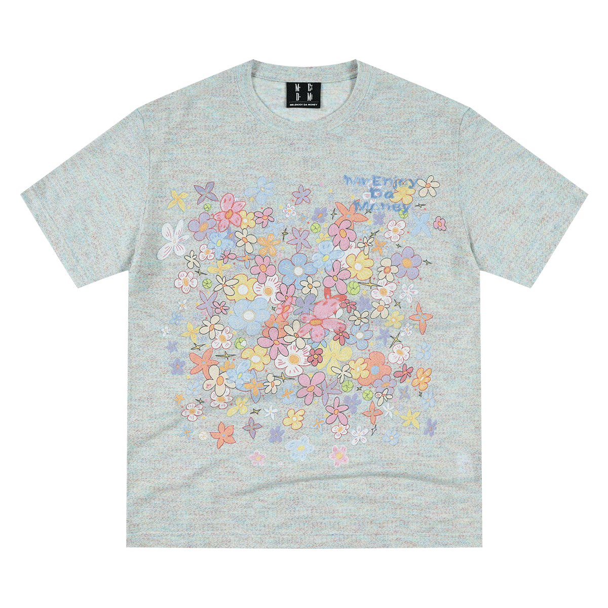 MEDM Dream Illusion Bubble Full Print Flower Sea Dream Sleep Manga Flower Printed Colorful Yarn Casual Short Sleeve Loose Round Neck T-shirt