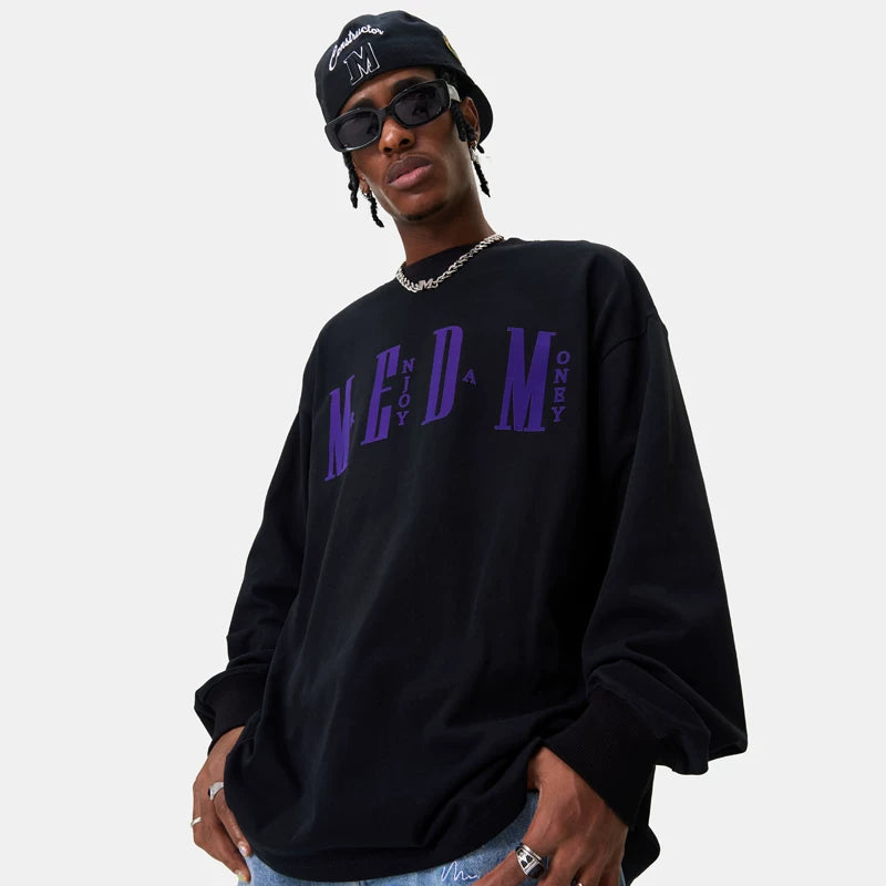 MEDM fashion brand long sleeved T-shirt for men and women, loose and trendy T-shirt, basic simple printing, pure cotton couple autumn top