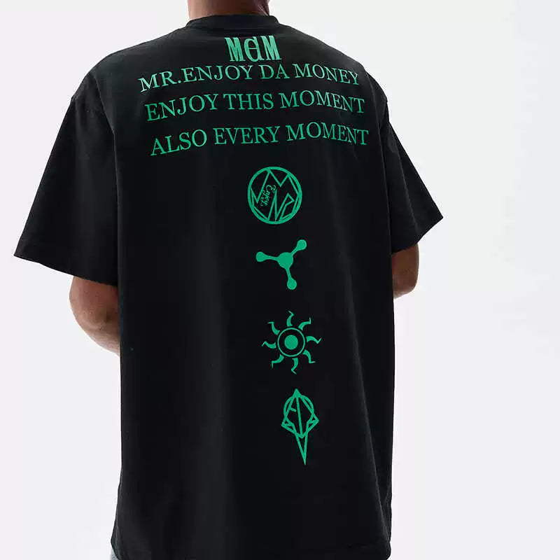MEDM letter full printed luminous short sleeved T-shirt for men, American casual design, summer loose T-shirt, ins trend