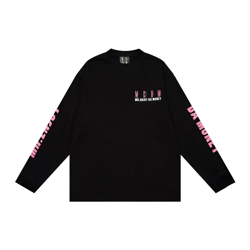 MEDM Guo Chao Back letter Big Prints Long Sleeve T -shirt Men's Autumn Loose American Street Circle Clips