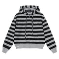 MEDM Knitted Striped Hoodie Embroidered Logo Casual Hoodie Trendy Loose Drawstring Hoodie Coat for Women