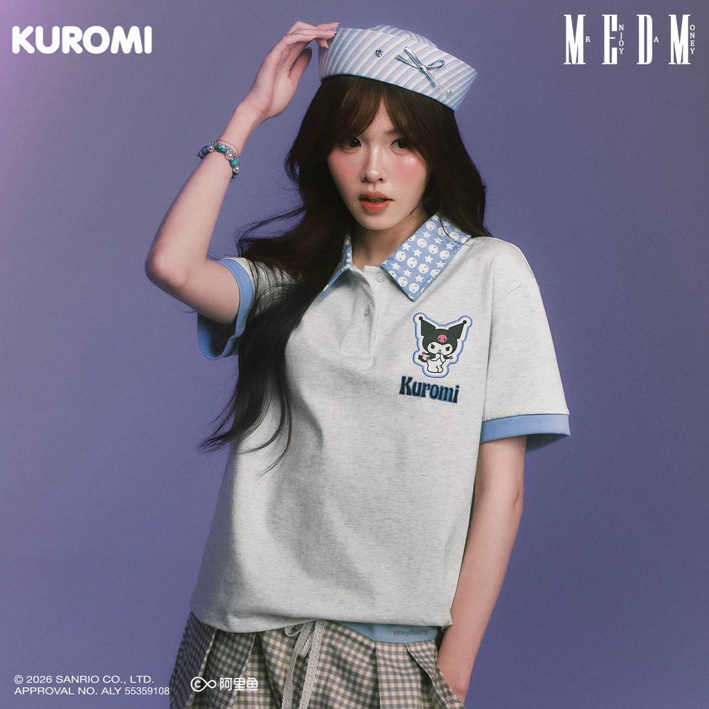 MEDM × Sanrio Family Series Color Contrasting Collar Casual Short Sleeve Polo Shirt Cool Lomi Pattern Top Summer