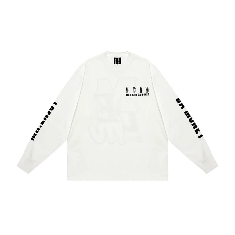MEDM Guo Chao Back letter Big Prints Long Sleeve T -shirt Men's Autumn Loose American Street Circle Clips