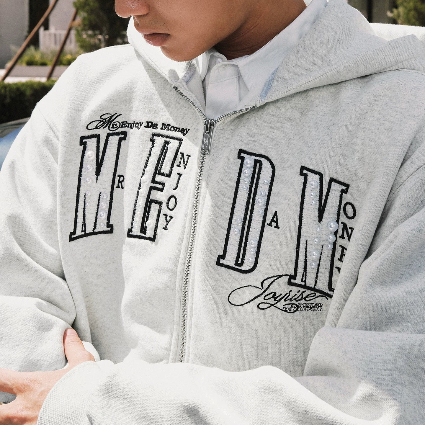 MEDM 26 New Pearl Letter Casual Zipper Hoodie Spring and Autumn American Plush Couple Hoodie Hoodie Sweatshirt
