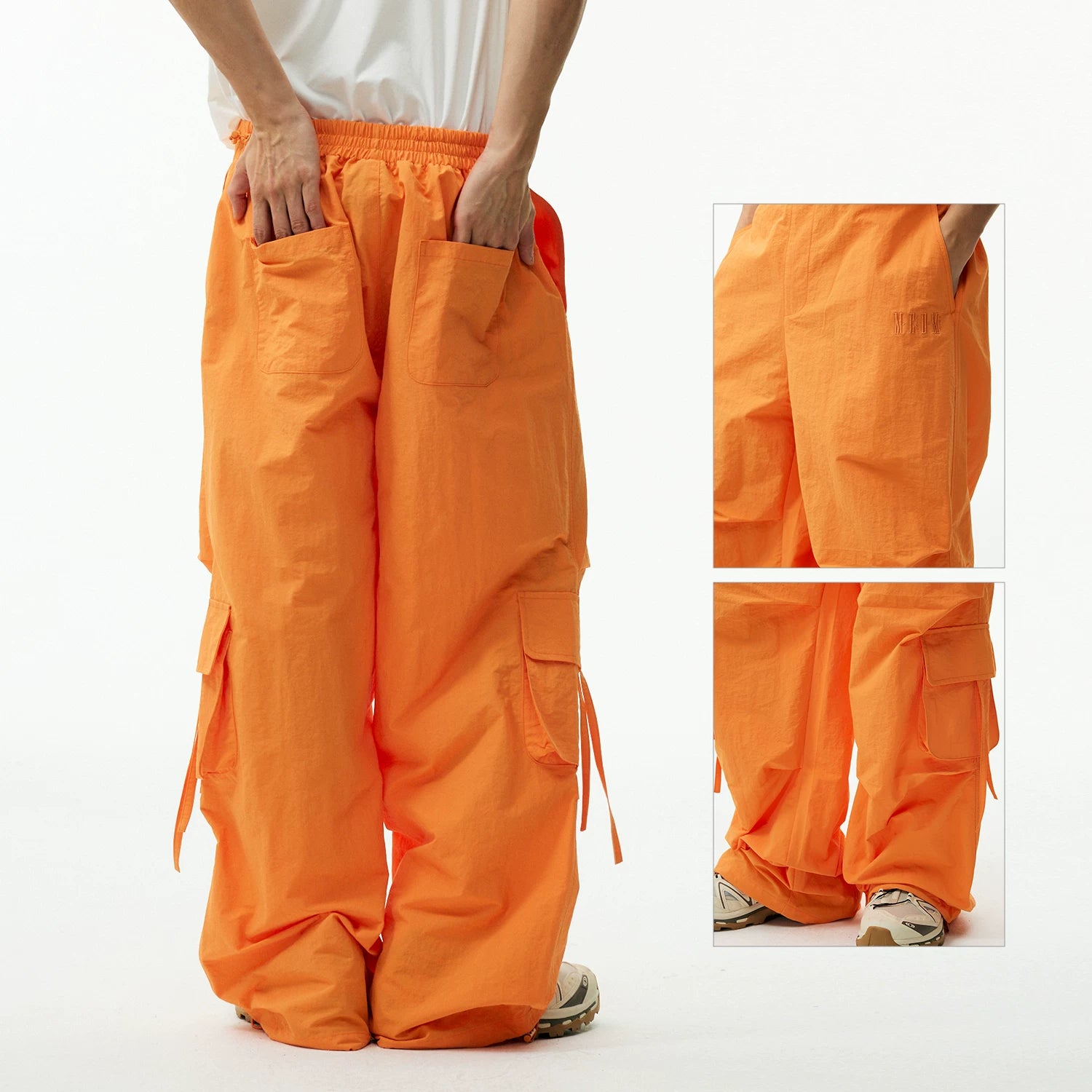 MEDM waterproof sport quick drying loose parachute pants trend multi pocket logo embroidery wide leg casual pants summer