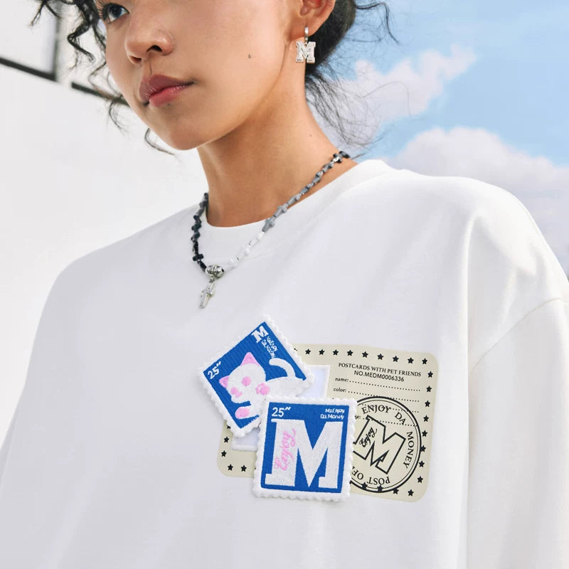 MEDM animal ID Velcro long sleeved T-shirt for men and women, autumn American hip-hop T-shirt, casual loose couple top