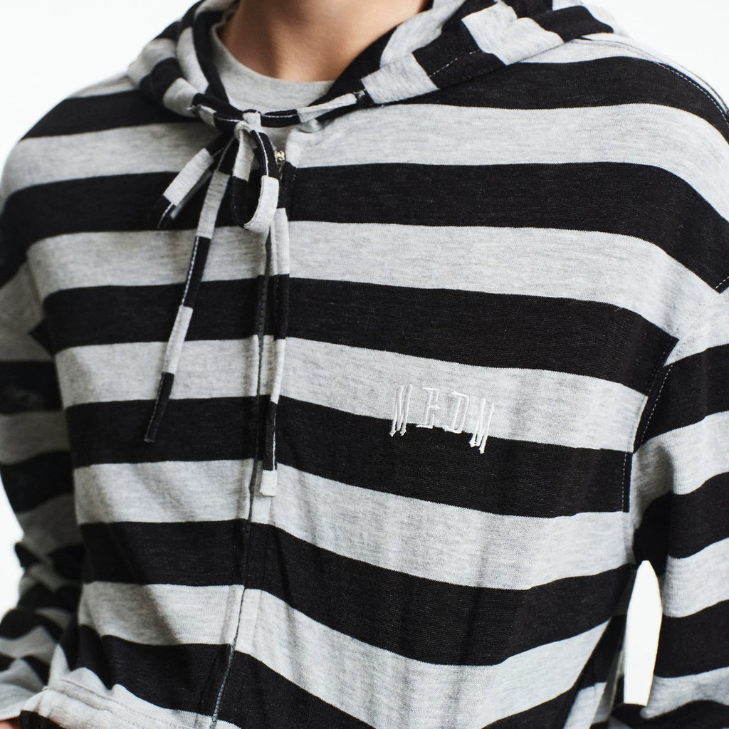 MEDM Knitted Striped Hoodie Embroidered Logo Casual Hoodie Trendy Loose Drawstring Hoodie Coat for Women