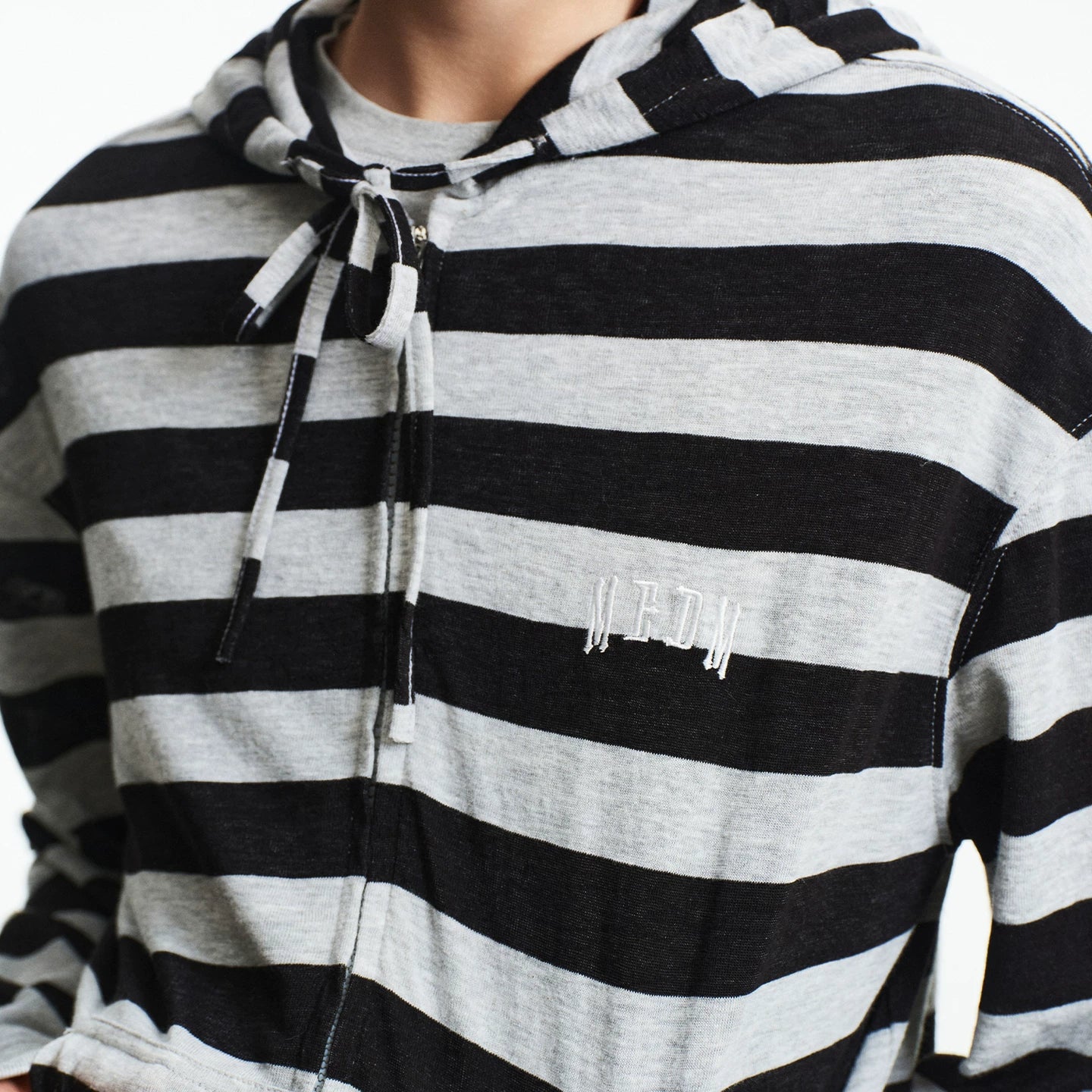 MEDM Knitted Striped Hoodie Embroidered Logo Casual Hoodie Trendy Loose Drawstring Hoodie Coat for Women